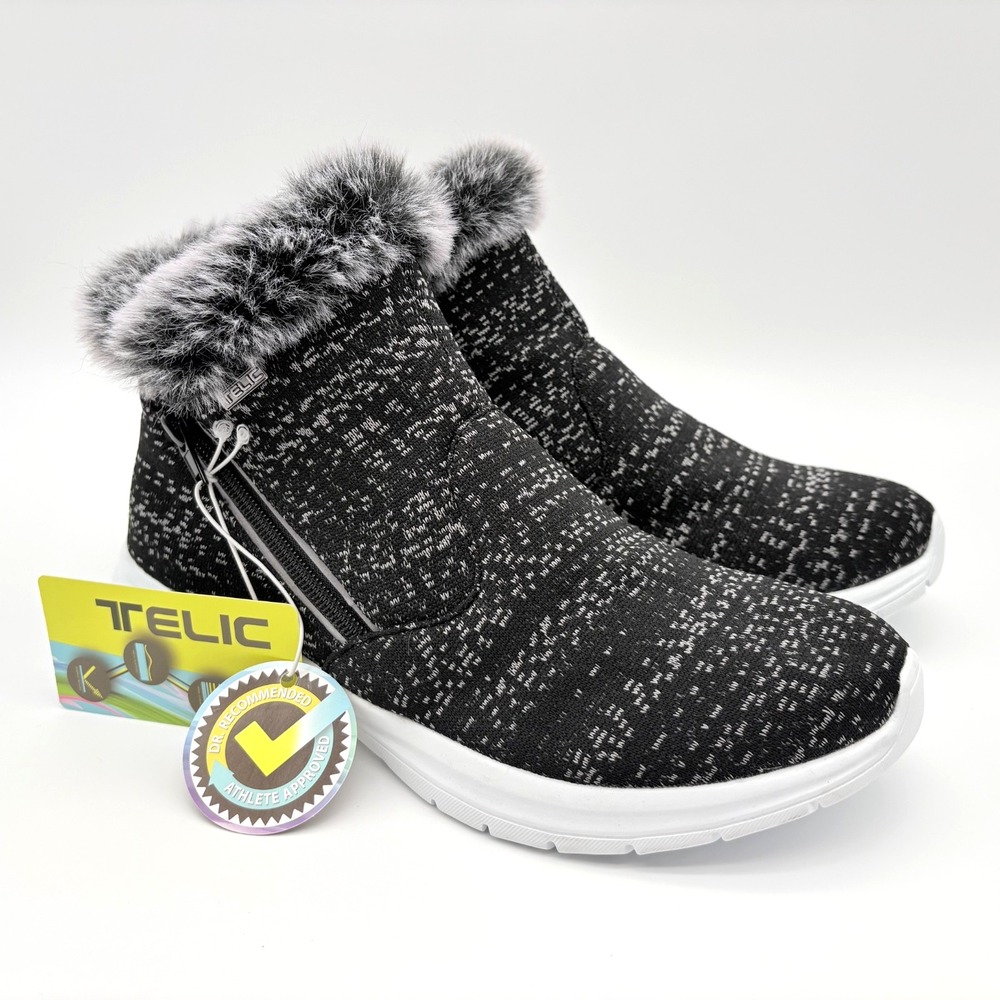 Telic Apres Ski Recovery Boots Womens Size 9 Black White Zip Up NEW